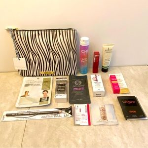 Faux zebra print makeup bag with samples